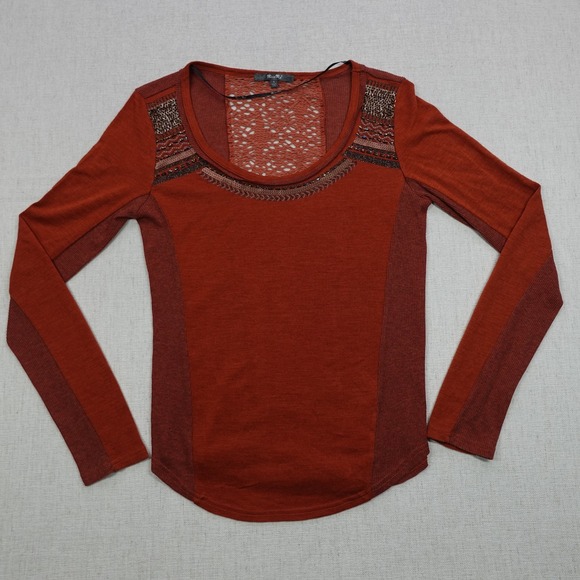 Miss Me Sweater Womens Small Lace Back Sequin Embellished Boho Long Sleeve Top - Picture 1 of 11